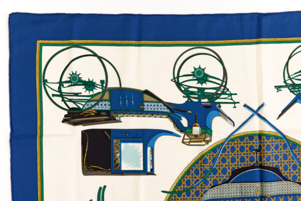Hermes Silk Scarf Carre 90 "Les Voitures a Transformation" Blue Silk Scarf - Image 2
