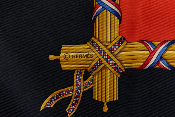 Hermes Silk Scarf Carre 90 "LIBERTE EGALITE FRATERNITE REPUBLIQUE FRANCAISE" Black Silk Scarf - Image 7