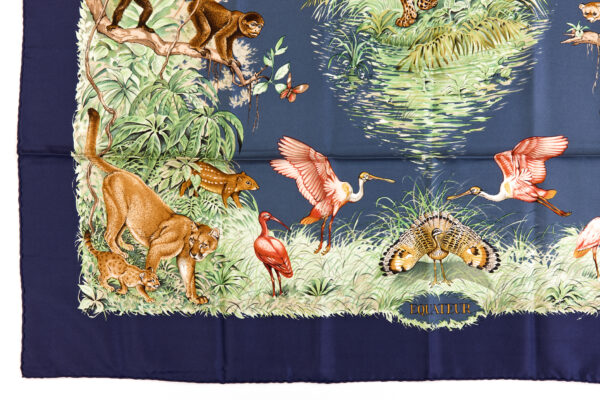 Hermes Silk Scarf Carre 90 "Equateur" Blue Silk Scarf - Image 5