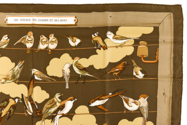Hermes Silk Scarf Carre 90 "LES OISEAUX DES CHAMPS ET DES BOIS" Brown Silk Scarf - Image 3