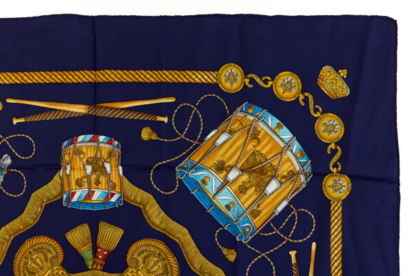 Hermes Silk Scarf Carre 90 "LES TAMBOURS" Blue Silk Scarf - Image 3