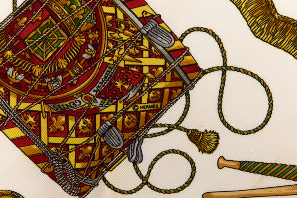 Hermes Silk Scarf Carre 45 "LES TAMBOURS" Grenn Silk Scarf - Image 7
