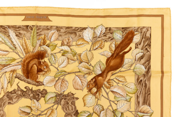 Hermes Silk Scarf Carre 90 "Casse Noisette Squirrel" Yellow Silk Scarf - Image 3