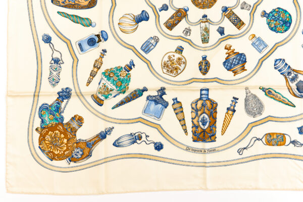 Hermes Silk Scarf Carre 90 "Qu'Importe Le Flacon" White Silk Scarf - Image 5