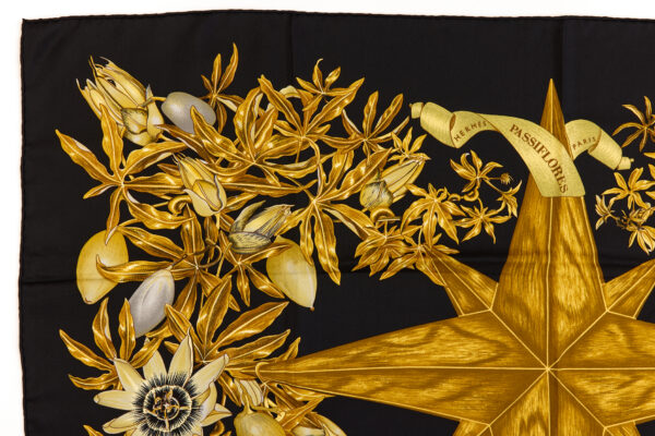 Hermes Silk Scarf Carre 90 "PASSIFLORES" Black Silk Scarf - Image 2