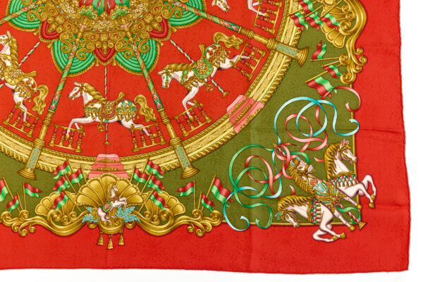 Hermes Silk Scarf Carre 90 "LUNA PARK" Red Silk Scarf - Image 6