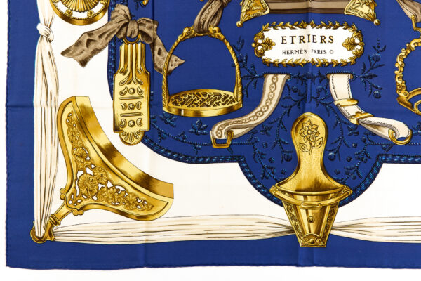 Hermes Silk Scarf Carre 90 "ETRIERS" Blue Silk Scarf - Image 5