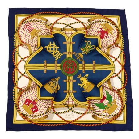 Hermes Silk Scarf Carre 90 "GRANDE TENUE" Blue Silk Scarf
