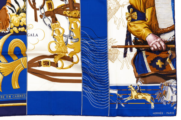 Rare! Hermes Silk Scarf Carre 90 "CARRE EN CARRES" Blue Silk Scarf - Image 6