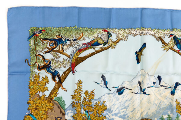 Bad! Hermes Silk Scarf Carre 90 "SICHUAN" Blue Silk Scarf (B-C) - Image 2