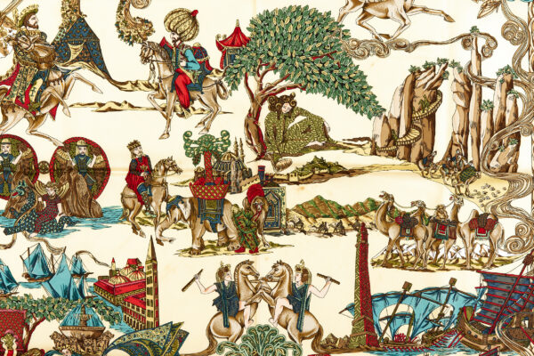 Hermes Silk Scarf Carre 90 "Au FIL de la SOIE" Red Silk Scarf - Image 4