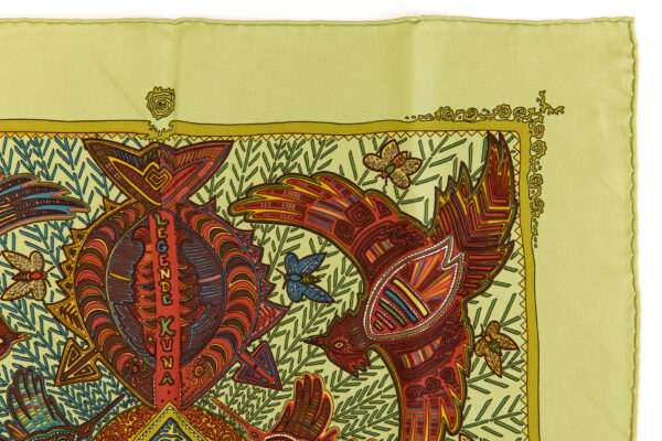 Hermes Silk Scarf Carre 45 "LEGENDE KUNA" Green Silk Scarf - Image 3