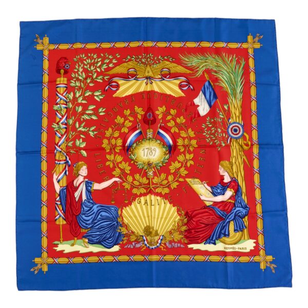 Hermes Silk Scarf Carre 90 "LIBERTE EGALITE FRATERNITE REPUBLIQUE FRANCAISE" Blue Silk Scarf