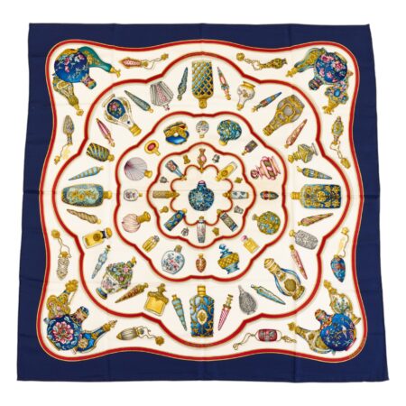 Hermes Silk Scarf Carre 90 "Qu'Importe Le Flacon" Blue Silk Scarf