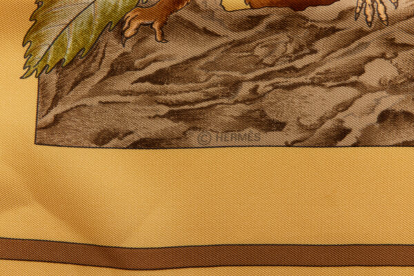 Hermes Silk Scarf Carre 90 "Casse Noisette Squirrel" Yellow Silk Scarf - Image 7