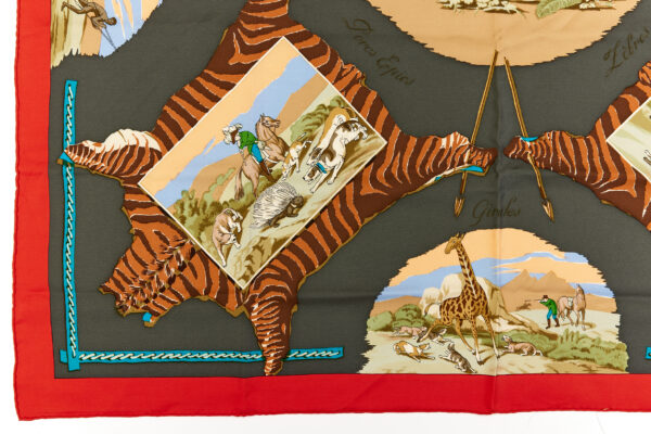 Hermes Silk Scarf Carre 90 "La Chasse en Afrique" Red Silk Scarf - Image 5