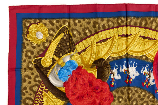 Hermes Silk Scarf Carre 90 "CASQUES et PLUMETS" Red Silk Scarf - Image 2