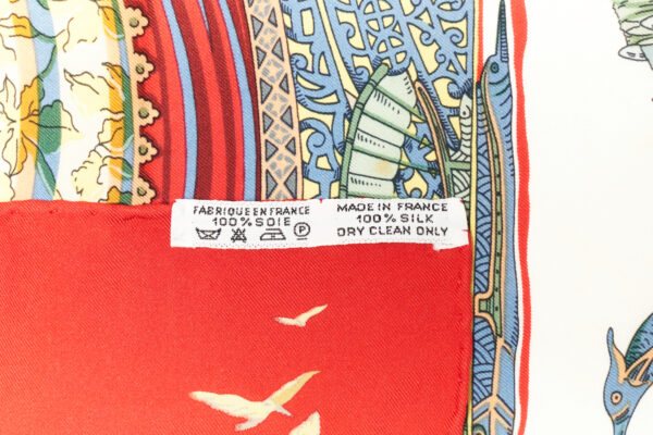 Hermes Scarf 90 "L'Atlantide " Red 100% Silk Scarf 35" - Image 8