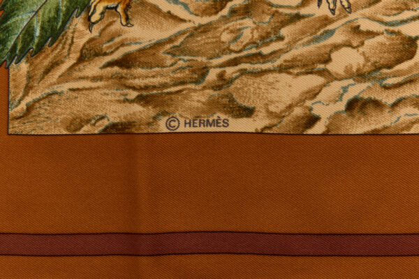 Hermes Silk Scarf Carre 90 "Casse Noisette Squirrel" Brown Silk Scarf - Image 7