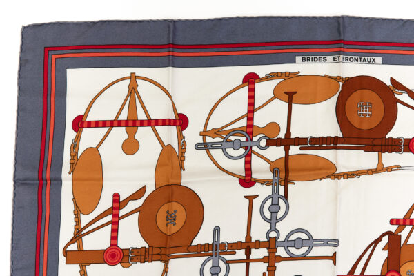 Hermes Silk Scarf Carre 90 "BRIDE ET FRONTAUX" Blue Silk Scarf - Image 2