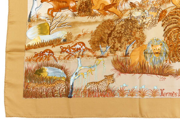 Hermes Silk Scarf Carre 90 "Nuba Mountain" Beige Silk Scarf - Image 5