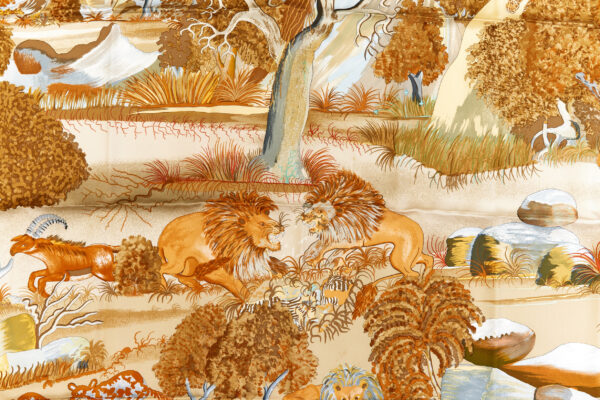 Hermes Scarf Carre 90 "Nuba Mountain" Brown Beige Silk Scarf - Image 4