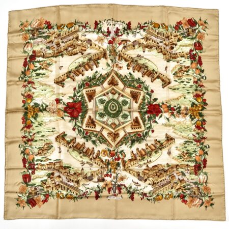 Hermes Scarf 90 "Au Pays de Cocagne" Yellow 100% Silk Scarf 35"