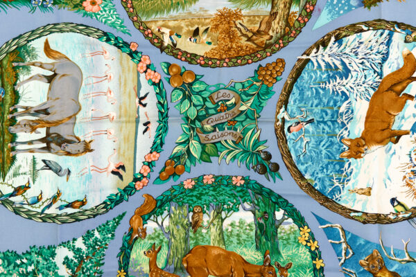 Hermes Silk Scarf Carre 90 "Les Quatre Saisons" Blue Silk Scarf - Image 4