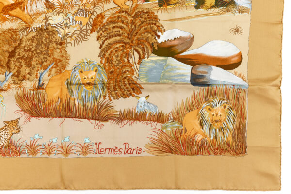Hermes Silk Scarf Carre 90 "Nuba Mountain" Beige Silk Scarf - Image 6