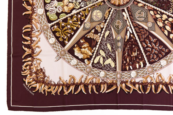 Hermes Silk Scarf Carre 90 "AUX PAYS DES EPICES" Brown Silk Scarf - Image 5
