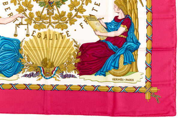 Hermes Silk Scarf Carre 90 "LIBERTE EGALITE FRATERNITE REPUBLIQUE FRANCAISE" Pink Silk Scarf - Image 6