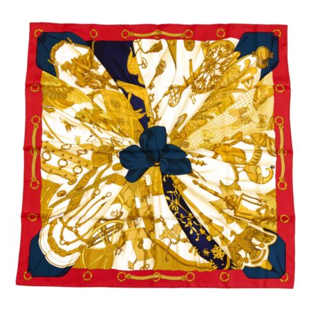 Hermes Silk Scarf Carre 90 "Soleil de Soie" Red Silk Scarf