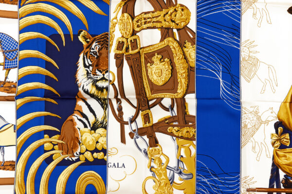 Rare! Hermes Silk Scarf Carre 90 "CARRE EN CARRES" Blue Silk Scarf - Image 4