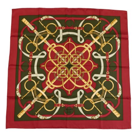 Hermes Silk Scarf Carre 90 "Eperon d’Or" Red Silk Scarf