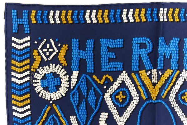 Hermes Carre 45 Scarf "KELLY EN PERLES" Blue Silk Scarf - Image 2