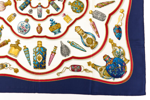 Hermes Silk Scarf Carre 90 "Qu'Importe Le Flacon" Blue Silk Scarf - Image 6