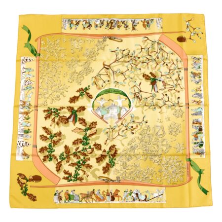Hermes Silk Scarf Carre 90 "Neige D'Antan" Yellow Silk Scarf