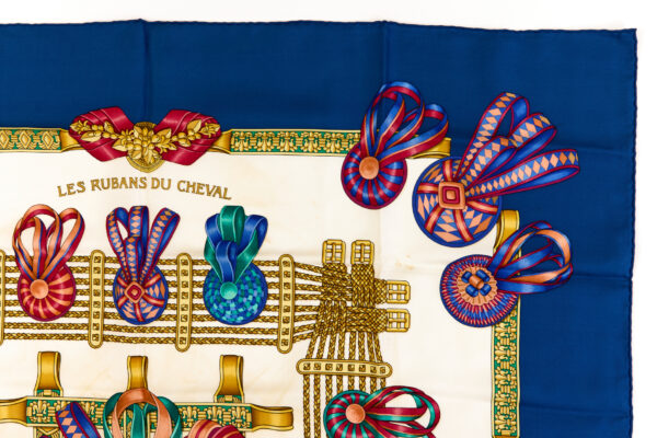 Hermes Silk Scarf Carre 90 "Les Rubans du Cheval" Blue Silk Scarf - Image 3