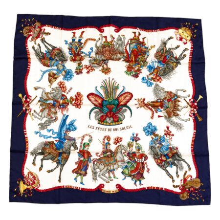 Hermes Silk Scarf Carre 90 "Les Fetes du Roi Soleil" Blue Silk Scarf