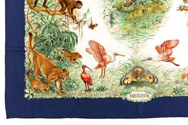 Hermes Silk Scarf Carre 90 "Equateur" Blue Silk Scarf - Image 5