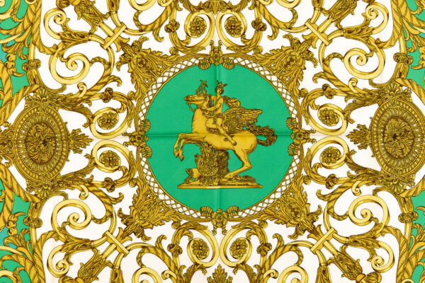 Hermes Silk Scarf Carre 90 "LES TUILERIES" Green Silk Scarf - Image 4