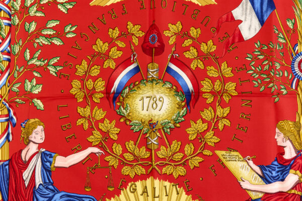 Hermes Silk Scarf Carre 90 "LIBERTE EGALITE FRATERNITE REPUBLIQUE FRANCAISE" Blue Silk Scarf - Image 4
