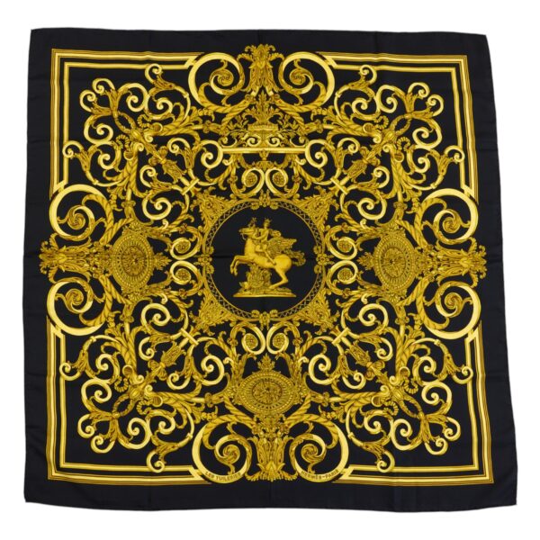 Hermes Silk Scarf Carre 90 "LES TUILERIES" Black Silk Scarf