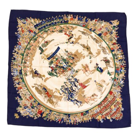 Hermes Silk Scarf Carre 90 "CIRQUE MOLIER" Blue Silk Scarf