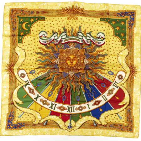 Mint! Hermes Carre 90 Scarf "CARPE DIEM" Yellow Silk Scarf