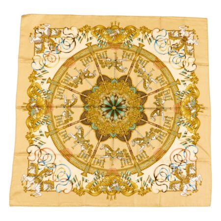 Hermes Silk Scarf Carre 90 "LUNA PARK" Beige Silk Scarf
