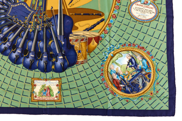 Bad! Hermes Silk Scarf Carre 90 "Wolfgang Amadeus Mozart" Green Silk Scarf - Image 6