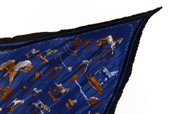 Hermes Silk Scarf Carre 90 "Raconte moi le Cheval" Blue Silk Pleats Scarf - Image 3