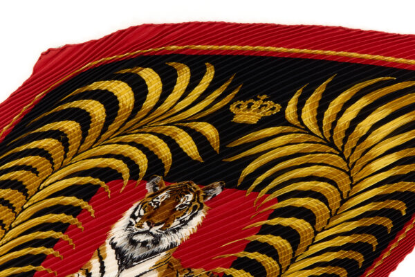Hermes Silk Scarf Carre 90 "Tiger Royal" Red Silk Pleats Scarf - Image 2
