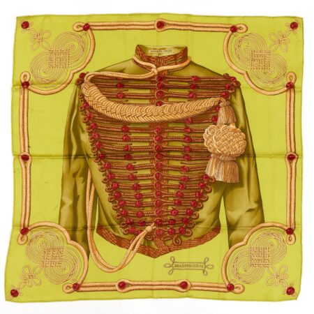 Hermes Silk Scarf Carre 70 "Brandebourgs" Green Silk Scarf